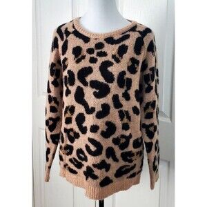 Elsamanda Womens Wool Alpaca Blend Animal Print Sweater Knit Pullover Top Sz L